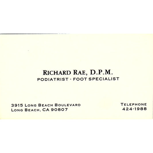 Richard Rae Podiatrist Foot Specialist Long Beach CA Business Card SB4-B1