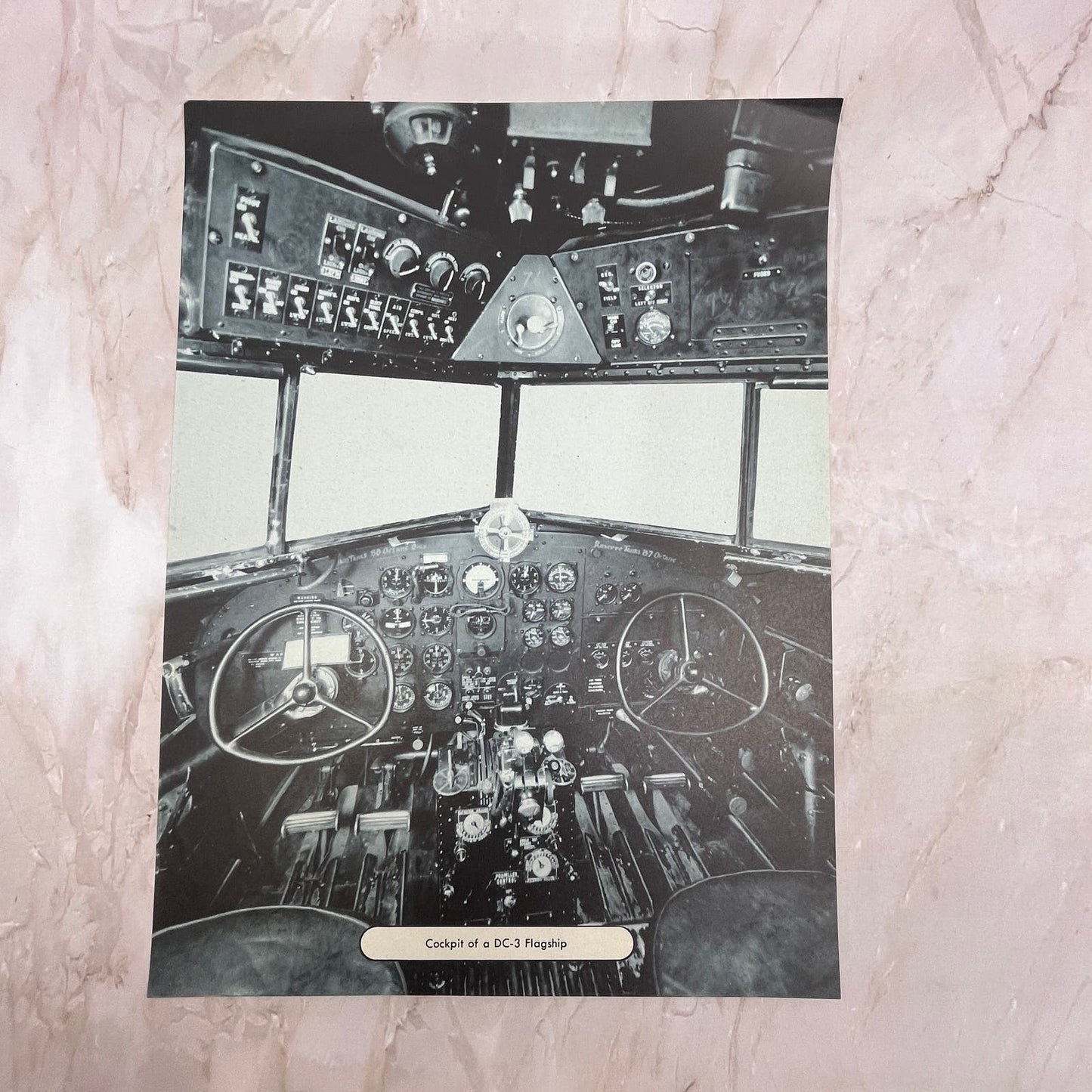 Cockpit of a DC-3 Flagship Airplane Vintage Print 9x12 FL6-4