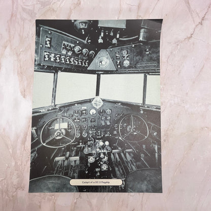 Cockpit of a DC-3 Flagship Airplane Vintage Print 9x12 FL6-4