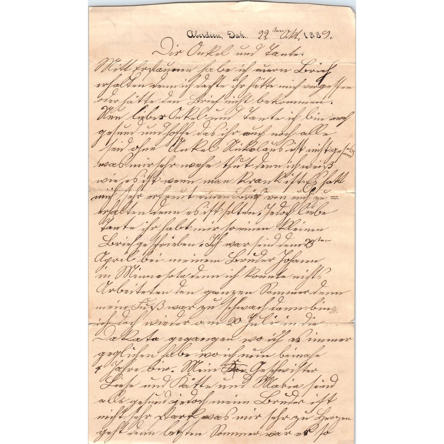 1885 Handwritten German Letter Aberdeen Dakota Territory Maggie Alseneey D23