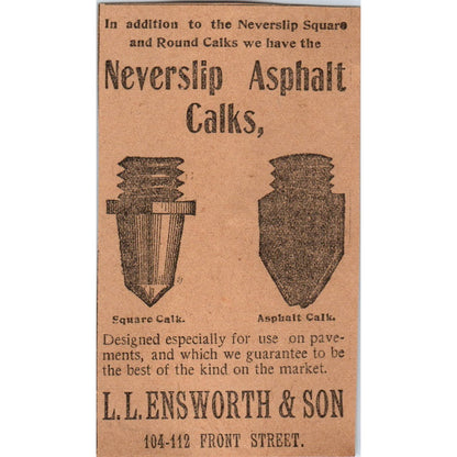 L.L. Ensworth & Son Neverslip Asphalt Calks Hartford 1901 Newspaper Ad AD8-H3
