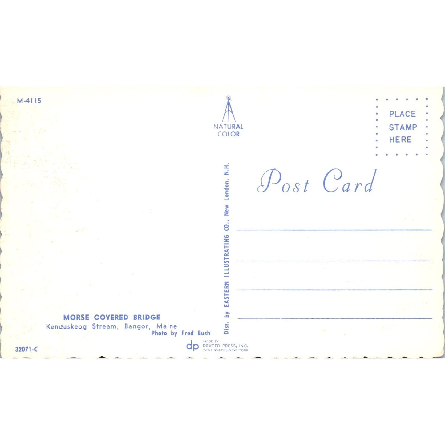 Morse Bridge Kenduskeag Stream Bangor Main Covered Bridge Postcard PB13