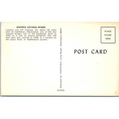 Wahkiakum County Cathlamet, Washington Covered Bridge Postcard PB12