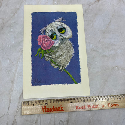 Vintage Kitschy Big Eyed Owl With Flower Print by Marilue 8.5x5.5" TI9-P4