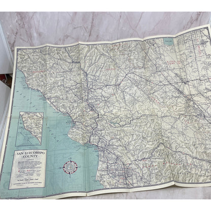 1944 San Luis Obispo County California Fold Out Travel Map TH9-CB