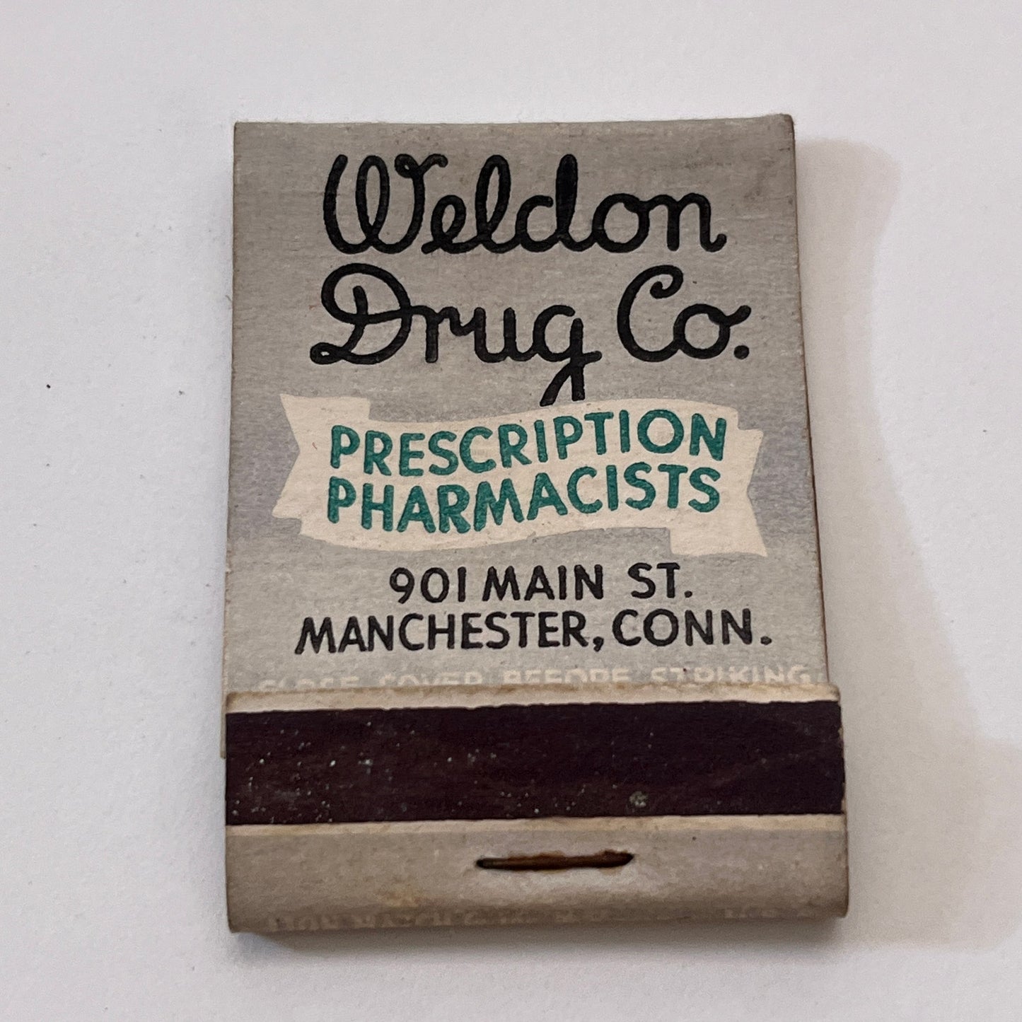 Weldon Drug Co 901 Main St Manchester CT Vintage Matchbook Cover TB8-MB3-8