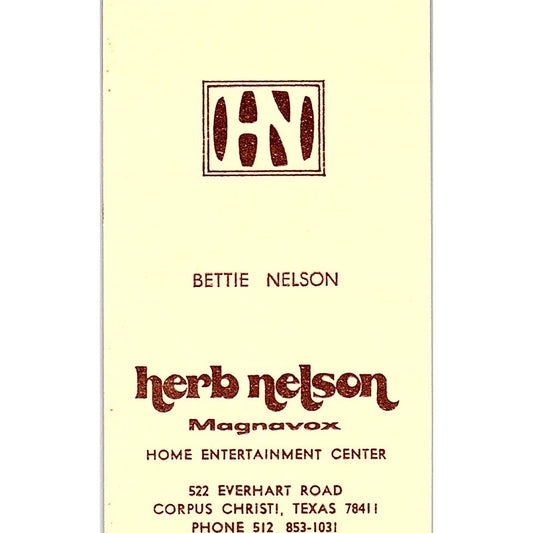 Herb Nelson Bettie Nelson Corpus Christi TX Vintage Business Card SSB4-B12