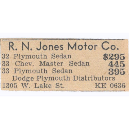 R.N. Jones Motor Co West Lake St 1935 Minneapolis Journal Advertisement AE7-H3