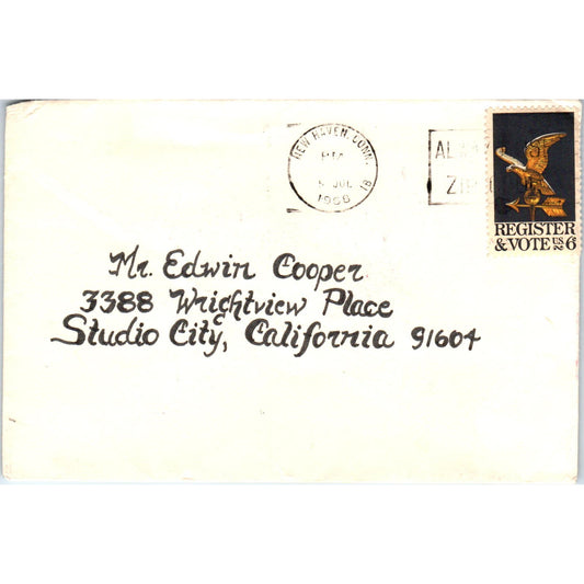 1968 New Haven CT to Edwin Cooper Studio City CA Envelope Postal Cover AF1-RR3