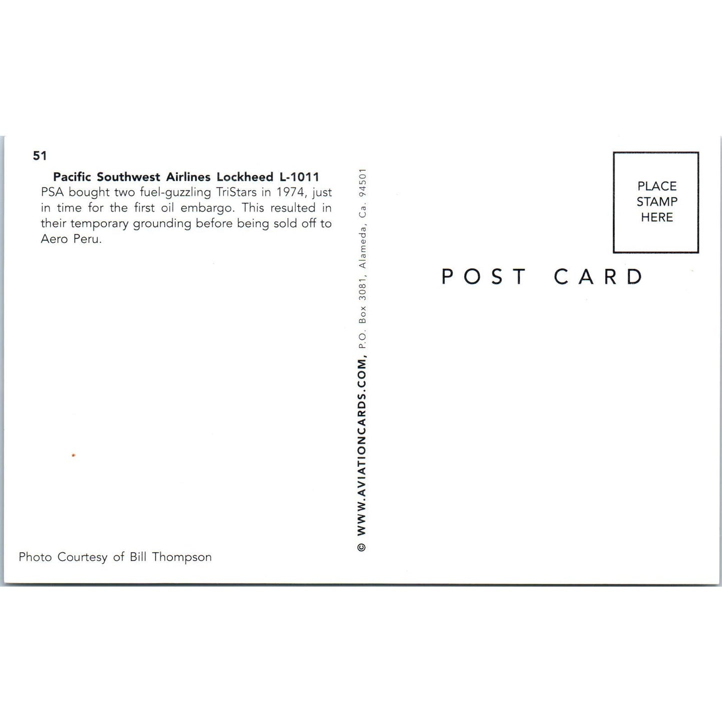 Pacific Southwest Airlines Lockheed L-1011 Vintage Postcard PC18