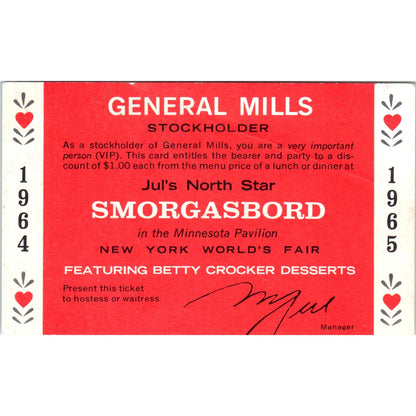 1964 World's Fair General Mills Stockholder Smorgasbord Betty Crocker Invite AE2