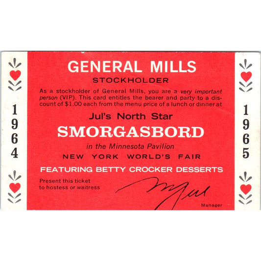 1964 World's Fair General Mills Stockholder Smorgasbord Betty Crocker Invite AE2