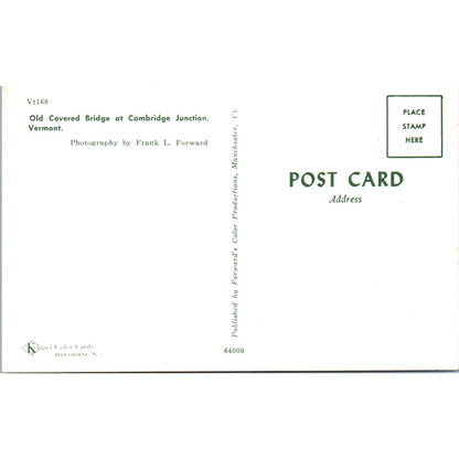 Old Covered Bridge at Cambridge Junction VT Vintage Covered Bridge Postcard PD3