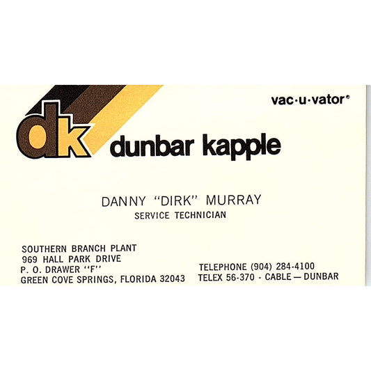 Danny Dirk Murray Dunbar Kapple Green Cove Springs Vintage Business Card SC9-B2