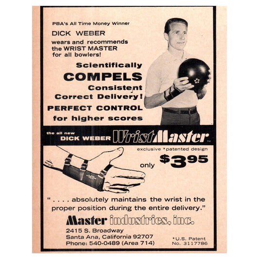 Dick Weber Wrist Master Industries Inc Santa Ana 1969 Bowling Program Ad AF6-1