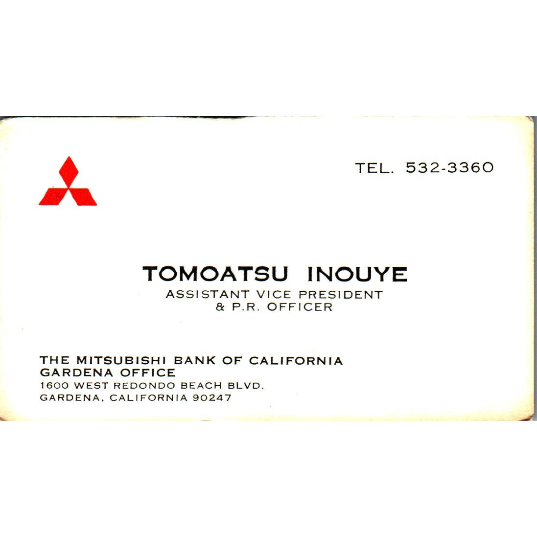 Tomoatsu Inouye Mitsubishi Bank of California Gardena Vtg Business Card SE3-B9