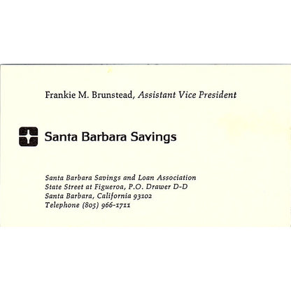 Santa Barbara Savings Frankie M Brunstead  CA Vintage Business Card SB4-B10