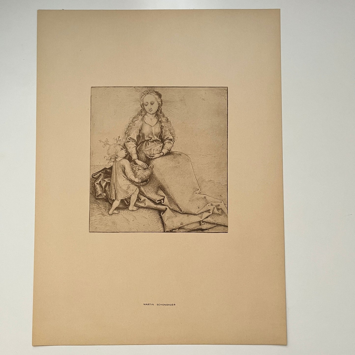 Madonna and Child - Martin Schongauer - 1936 Art Print Plate 11.5x15.75" V37-2