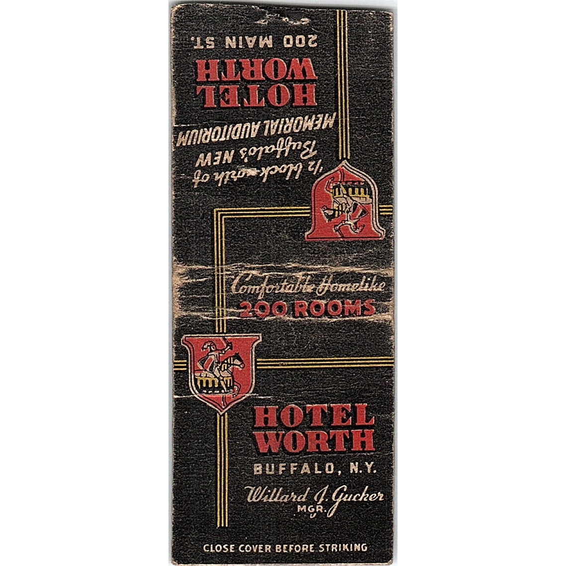 Hotel Worth Buffalo NY Willard J, Gucker Vintage Matchbook Cover SF3-Y4