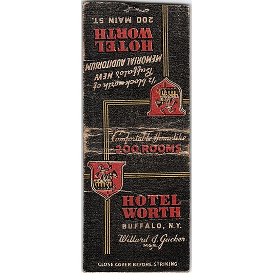 Hotel Worth Buffalo NY Willard J, Gucker Vintage Matchbook Cover SF3-Y4