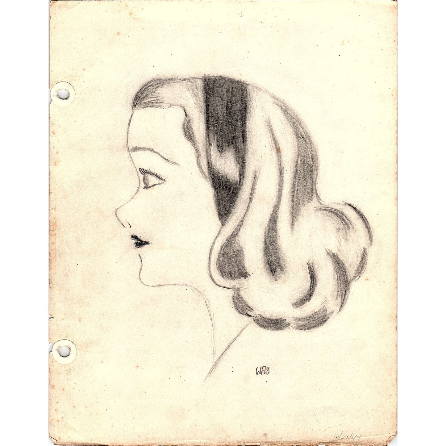 1940s Original Sketch Portrait of a Young Lady Winifred Schutsky D26-17