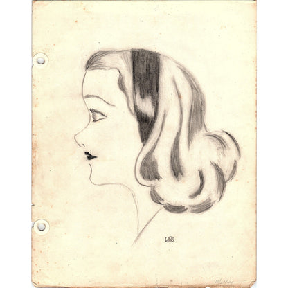 1940s Original Sketch Portrait of a Young Lady Winifred Schutsky D26-17