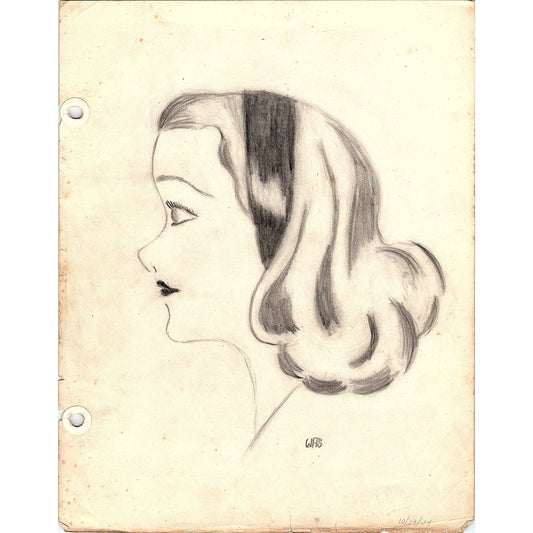 1940s Original Sketch Portrait of a Young Lady Winifred Schutsky D26-17