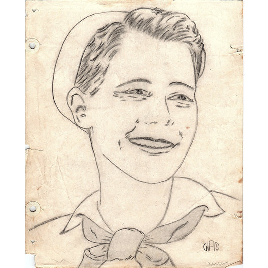 1940s Original Sketch Portrait of a WWII Navy Sailor Winifred Schutsky D26-14