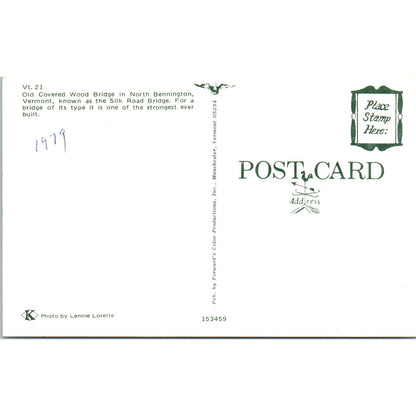 Old Covered Silk Road Bridge North Bennington Vermont Vintage Postcard PD1