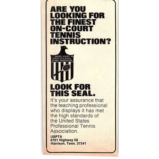 USPTA United States Professional Tennis Association Seal 1977 Ad AF3-Q2
