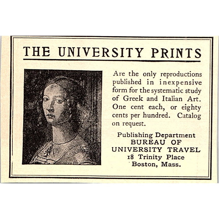 The University Prints Bureau of University Travel Boston MA - 1908 Ad AF5-5