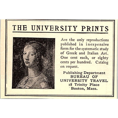 The University Prints Bureau of University Travel Boston MA - 1908 Ad AF5-5