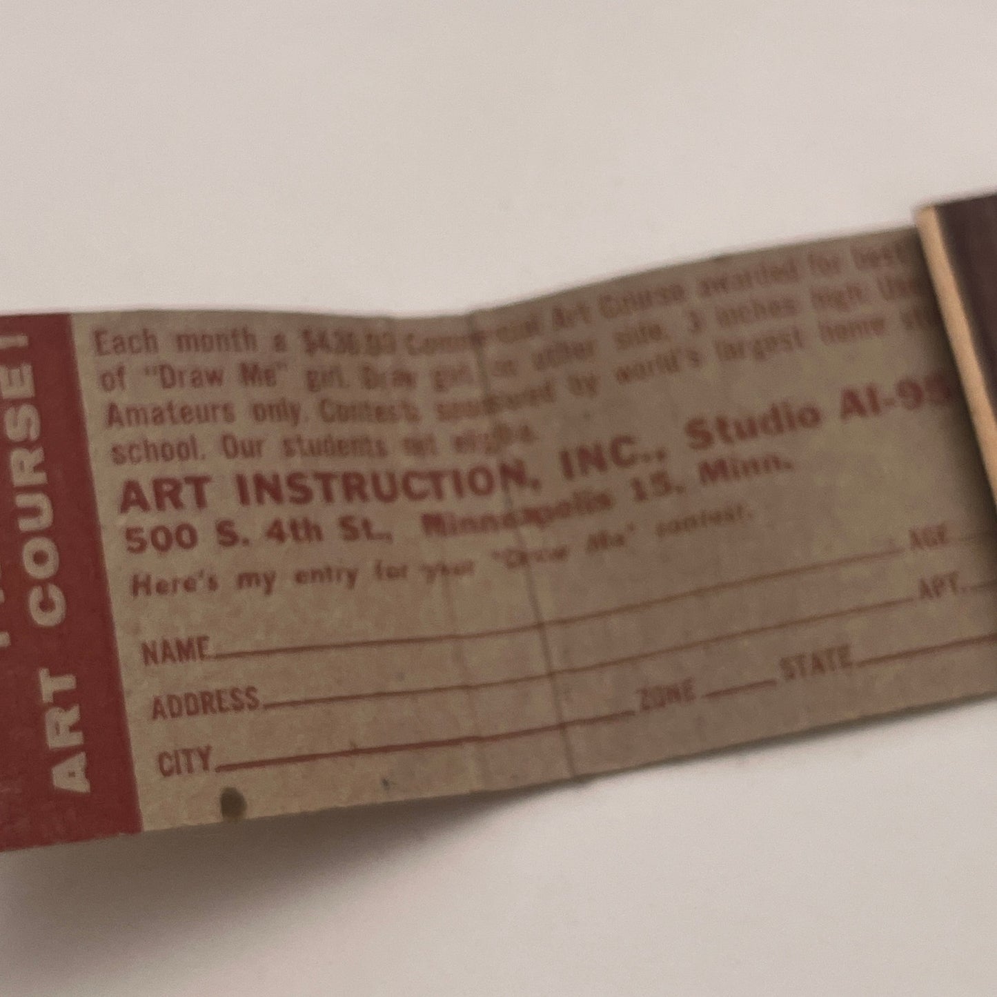 Draw Me Contest Art Instruction Inc Minneapolis MN Matchbook Cover TB8-MB2-7