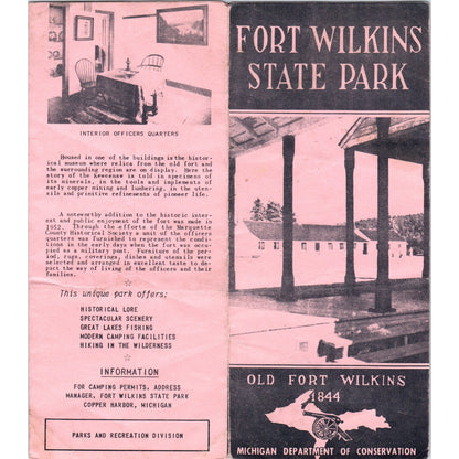 Vintage Fort Wilkins State Park Copper Harbor MI Fold Out Travel Brochure H5-5