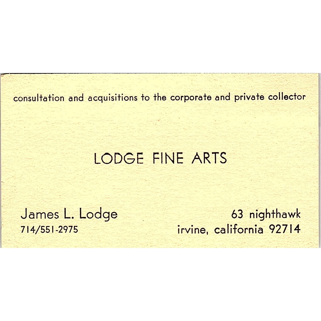 Lodge Fine Arts James L Lodge  Irvine California  Vintage Business Card SB4-B10