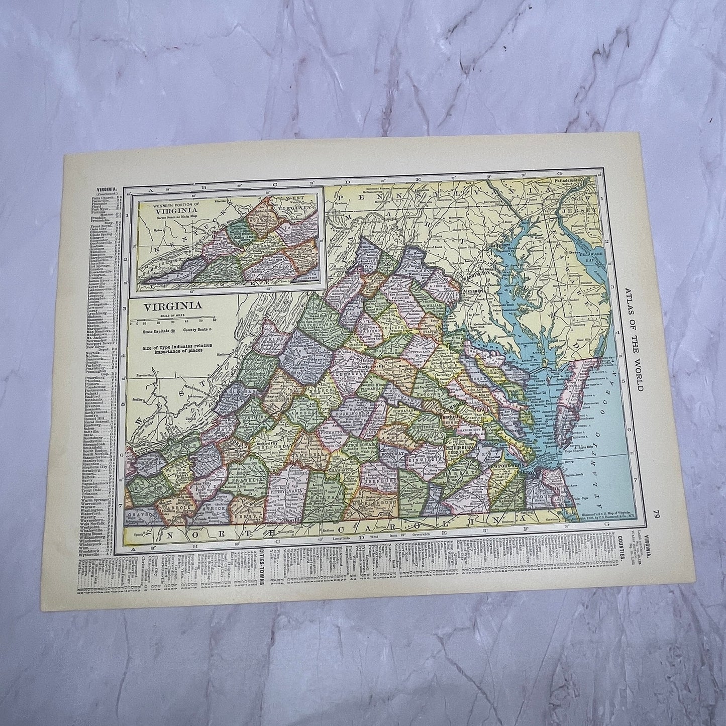 Map of West Virginia, Virginia Double Sided 1910 Print V14-7