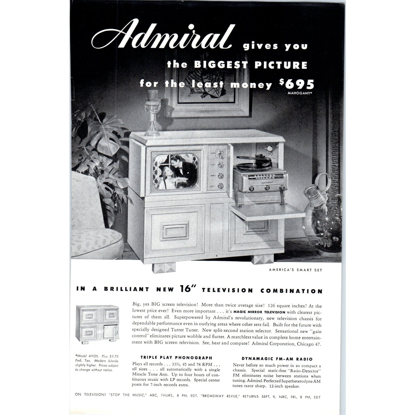 Admiral Magic Mirror Smart Set Television TV Teleset - Vintage Magazine Ad D20