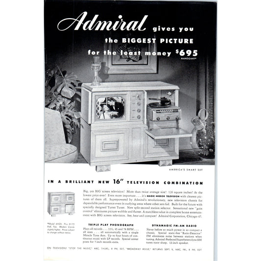 Admiral Magic Mirror Smart Set Television TV Teleset - Vintage Magazine Ad D20