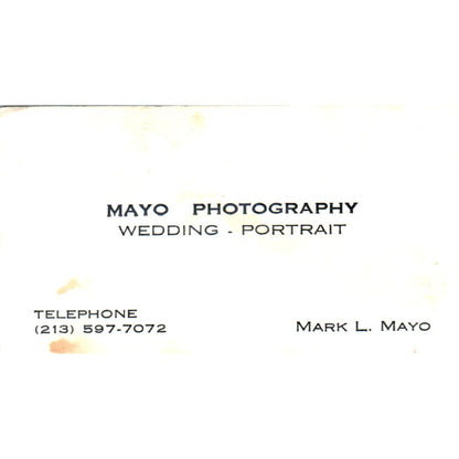 Mark L. Mayo Photography Wedding Portrait Los Angeles Vtg Business Card SD8-B17