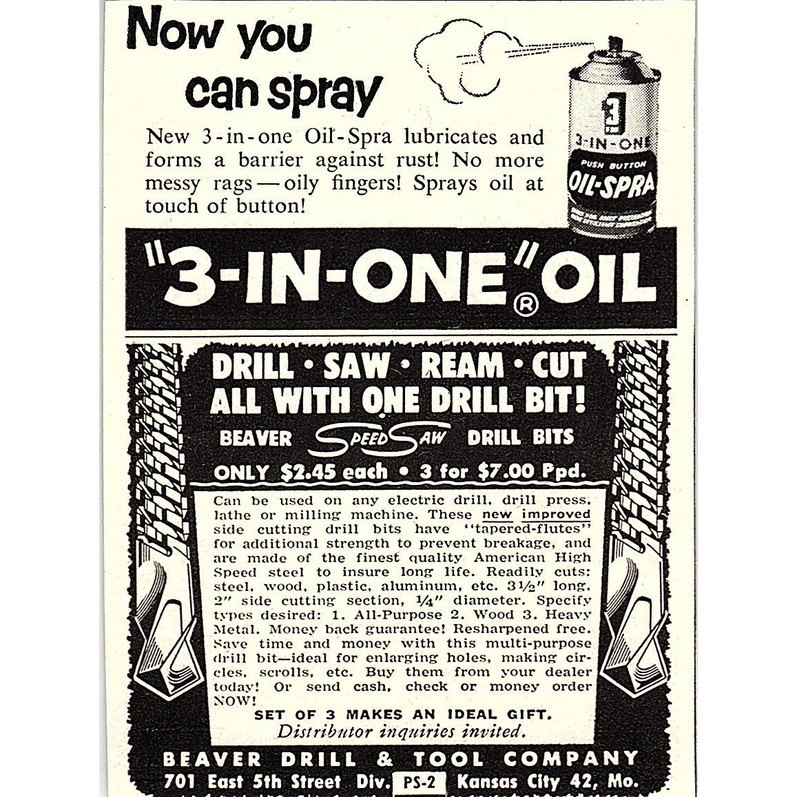 Beaver Drill and Tool Co Oil Spray Kansas City MO 1955 Ad AF9-M2