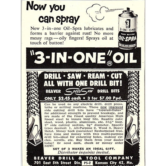 Beaver Drill and Tool Co Oil Spray Kansas City MO 1955 Ad AF9-M2