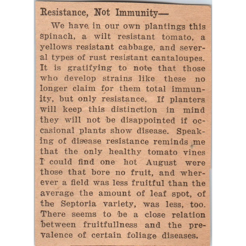 Crop Resistance Not Immunity Article 1922 Magazine Ad AF2-S8