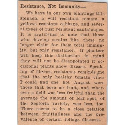 Crop Resistance Not Immunity Article 1922 Magazine Ad AF2-S8