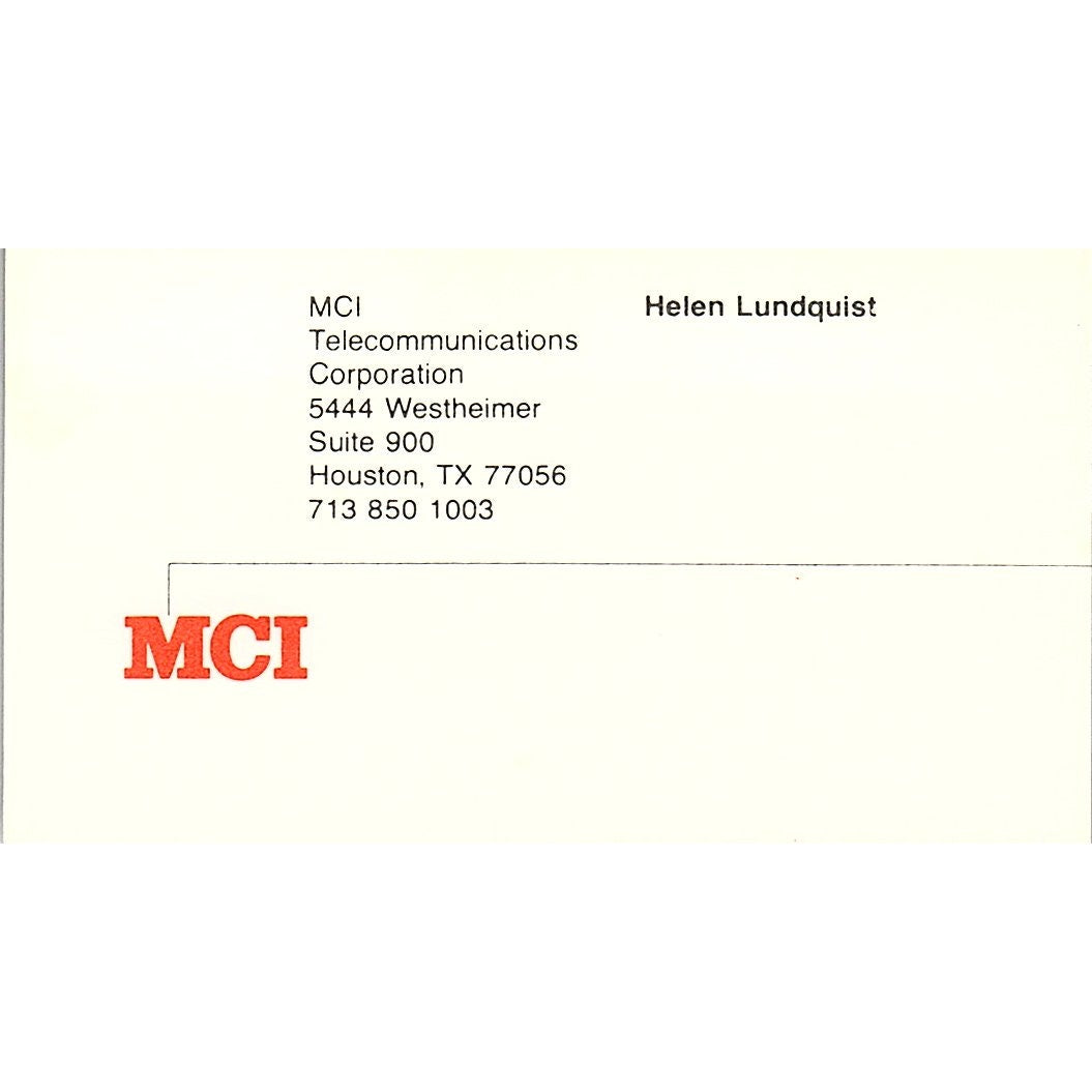 Helen Lundquist MCI Telecommunications Houston Vintage Business Card SE3-B16