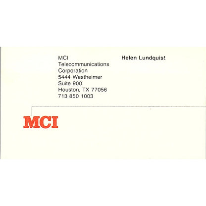 Helen Lundquist MCI Telecommunications Houston Vintage Business Card SE3-B16