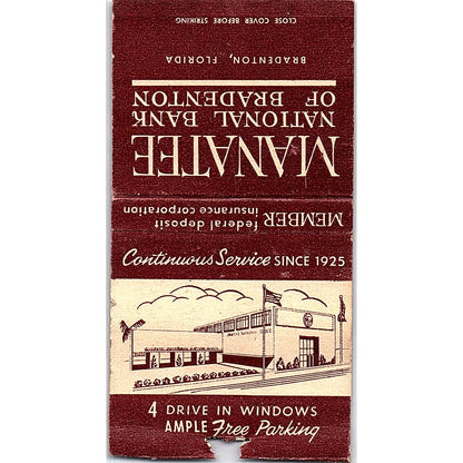 Manatee National Bank of Bradenton FL Vintage Matchbook Cover SF3-Y4