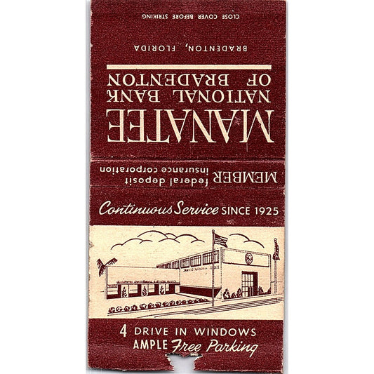 Manatee National Bank of Bradenton FL Vintage Matchbook Cover SF3-Y4
