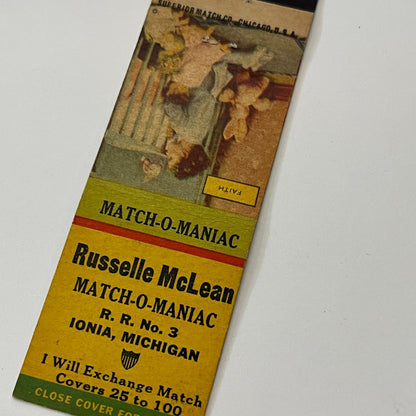Russelle McLean Match-O-Maniac Ionia MI WCSH Vintage Matchbook Cover TB6-MB1-14