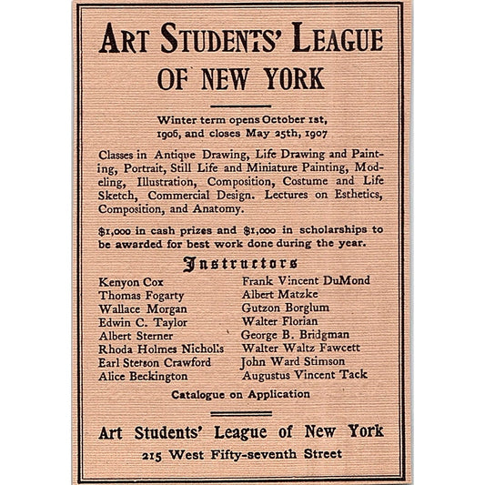 Art Students League of New York Kenyon Cox Thomas Fogerty - 1906 Ad AF5-3