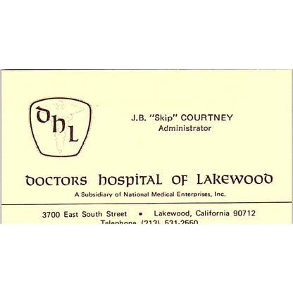 Doctors Hospital Of Lakewood J.B Skip Courtney CA Vintage Business Card SF3-B4